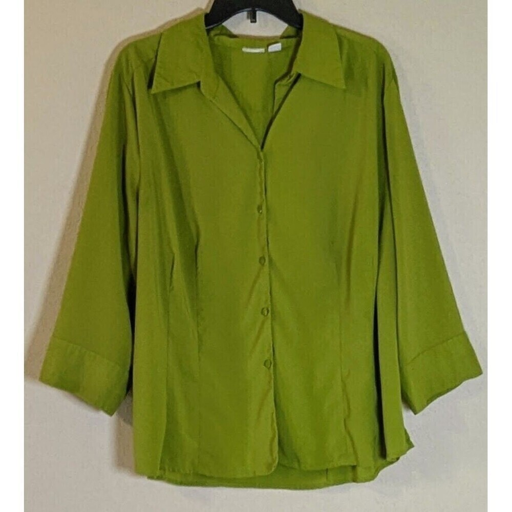 Lane Bryant Plus Size 22/24W Green Button Front Blouse 3/4 Sleeve Collared